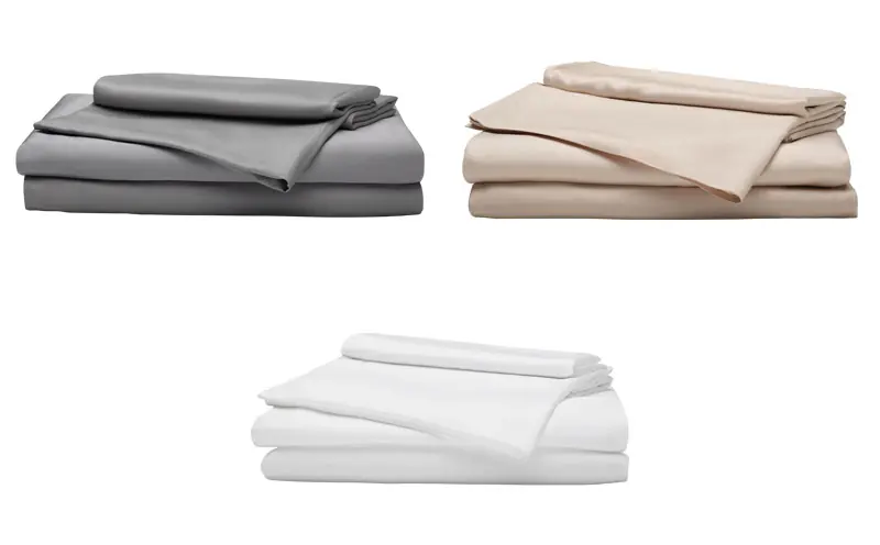 Sleepgram bamboo sheets in Grey Stone, Sand and Cloud White